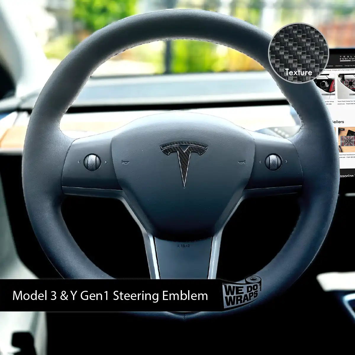 3M Carbon Fiber Tesla Steering Wheel Wrap | MY 2019-'25 - Image 3