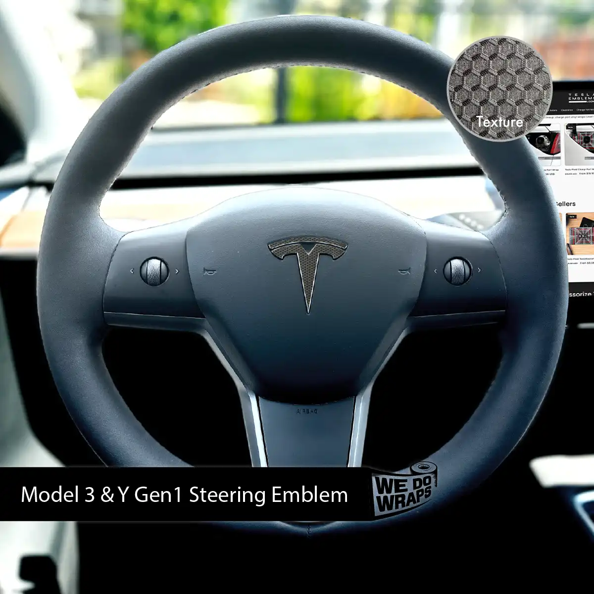 3M Matrix Black Tesla Steering Wheel Wrap | MY 2019-'25 - Image 3