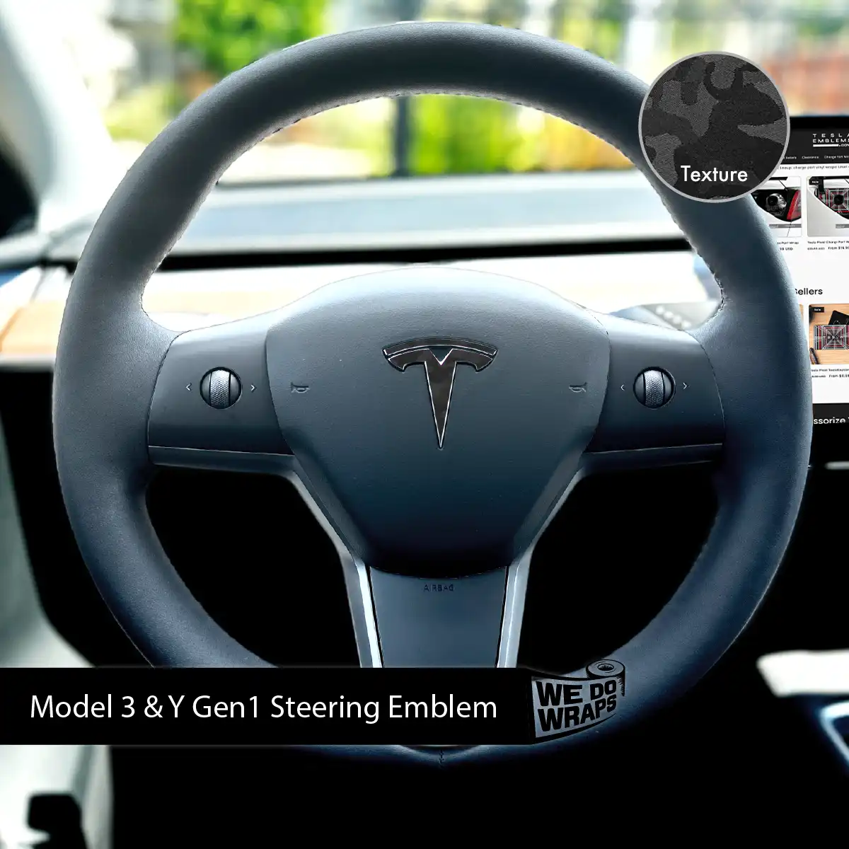 3M Shadow Black Camo Tesla Steering Wheel Wrap | MY 2019-'25 - Image 3